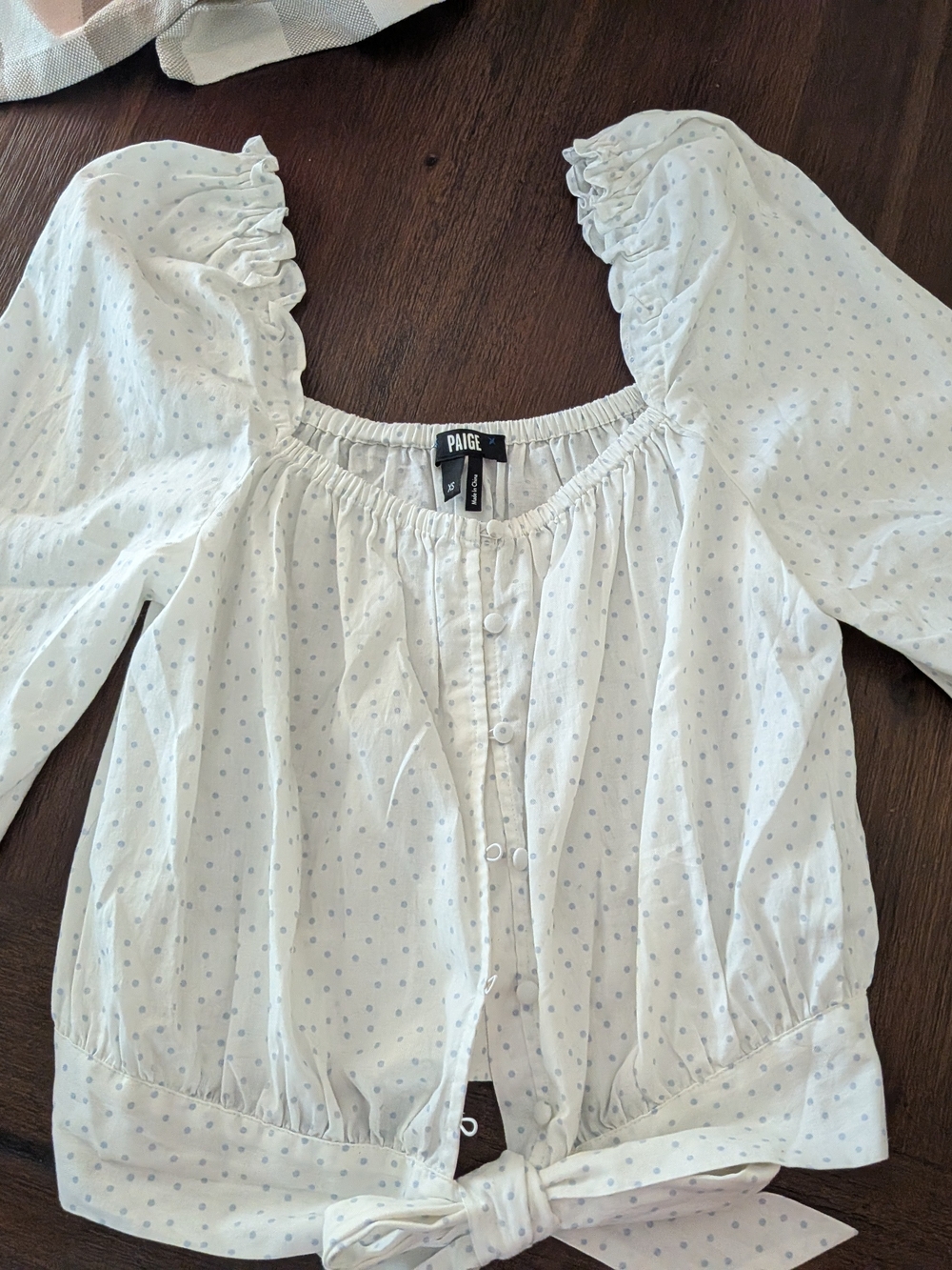 PAIGE White Blouse with Light Blue Dot Print and Puff Sleeves